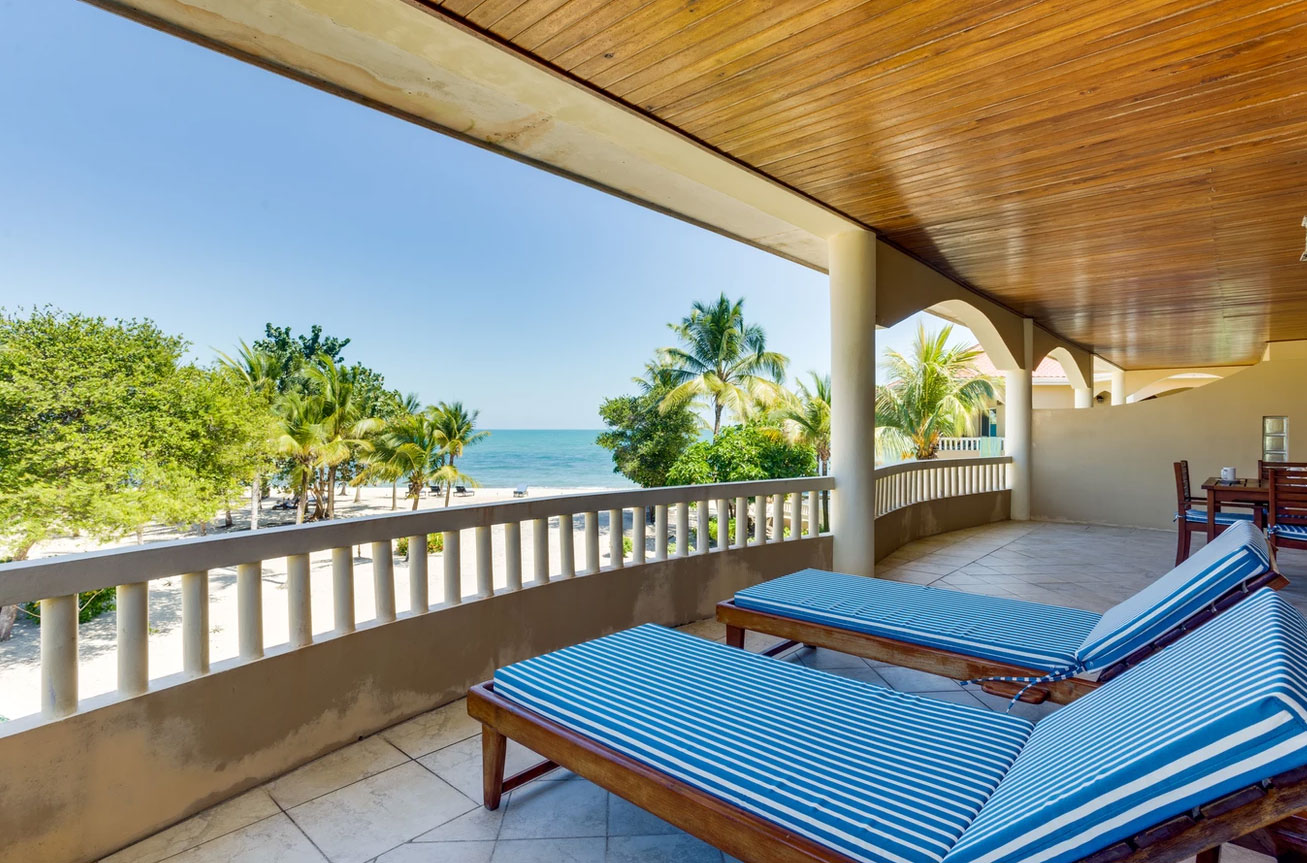A beachfront veranda at Los Porticos Villas in Placencia